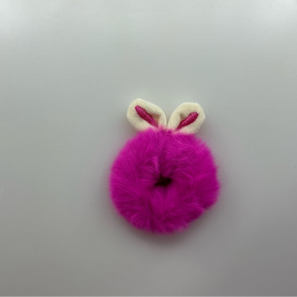 ! NEW! Super Cute Fluffy Pink Bunny Scrunchie Hair Tie Accessory Ponytail Holder